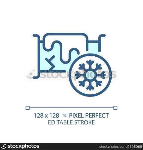 2D pixel perfect editable blue cold water pipeline icon, isolated vector, thin line illustration representing plumbing.. 2D customizable thin linear blue cold water pipeline icon