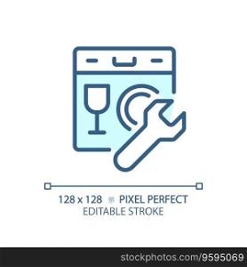 2D pixel perfect editable blue dishwasher icon, isolated vector, thin line illustration representing plumbing.. 2D customizable thin linear dishwasher blue icon