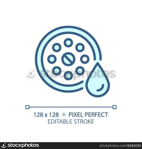 2D pixel perfect editable blue drain icon, isolated vector, thin line illustration representing plumbing.. 2D customizable thin linear blue drain icon