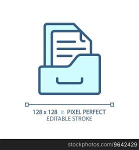 2D pixel perfect editable blue folder icon, isolated vector, thin line document illustration.. 2D customizable folder thin linear blue icon