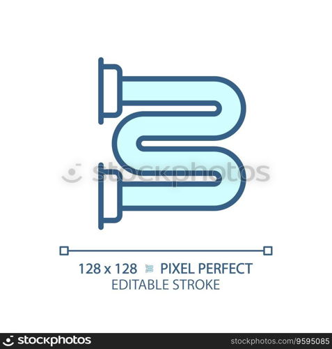 2D pixel perfect editable blue heated towel rail icon, isolated vector, thin line illustration representing plumbing.. 2D customizable thin linear blue heated towel rail icon