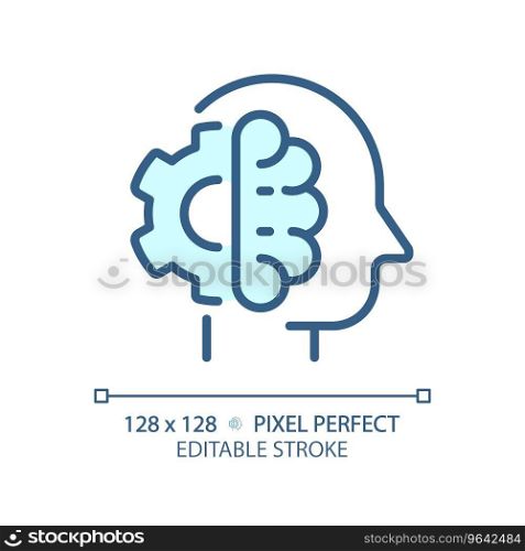 2D pixel perfect editable blue high IQ icon, isolated vector, thin line illustration representing soft skills.. 2D customizable thin linear blue high IQ icon