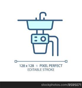 2D pixel perfect editable blue sink icon, isolated vector, thin line illustration representing plumbing.. 2D customizable thin linear blue sink icon
