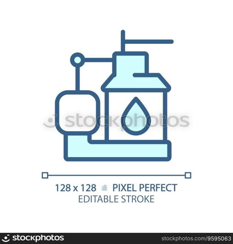 2D pixel perfect editable blue sump pump icon, isolated vector, thin line illustration representing plumbing.. 2D customizable thin linear blue sump pump icon