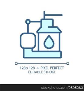 2D pixel perfect editable blue sump pump icon, isolated vector, thin line illustration representing plumbing.. 2D customizable thin linear blue sump pump icon
