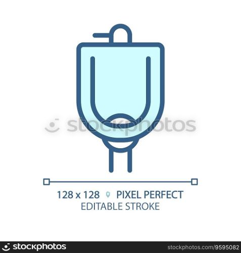 2D pixel perfect editable blue urinal bowl icon, isolated vector, thin line illustration representing plumbing.. 2D customizable thin linear blue urinal bowl icon