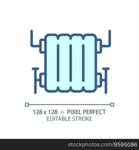 2D pixel perfect editable blue water heater icon, isolated vector, thin line illustration representing plumbing.. 2D customizable thin linear blue water heater icon