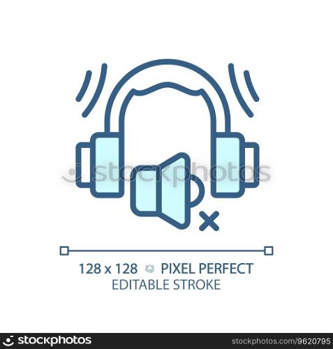 2D pixel perfect editable earmuffs blue icon, isolated vector, soundproofing thin line illustration.. Customizable earmuffs blue thin linear icon