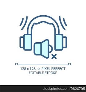 2D pixel perfect editable earmuffs blue icon, isolated vector, soundproofing thin line illustration.. Customizable earmuffs blue thin linear icon