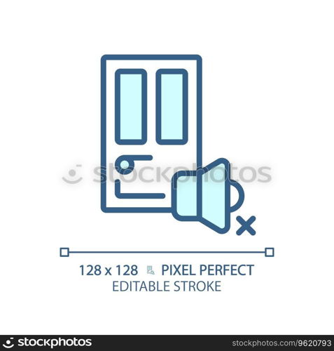 2D pixel perfect editable soundproof door blue icon, isolated vector, soundproofing thin line illustration.. Customizable soundproof door blue thin linear icon