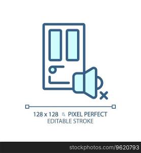 2D pixel perfect editable soundproof door blue icon, isolated vector, soundproofing thin line illustration.. Customizable soundproof door blue thin linear icon