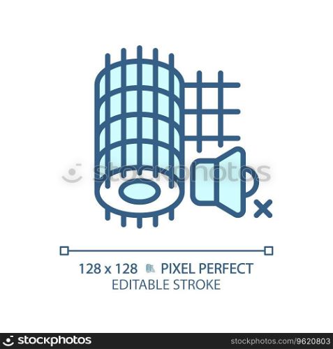 2D pixel perfect editable soundproof mesh blue icon, isolated vector, soundproofing thin line illustration.. Customizable soundproof mesh blue thin linear icon