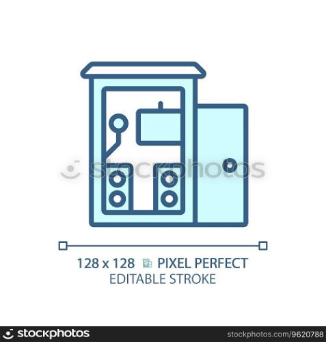 2D pixel perfect editable soundproof music studio blue icon, isolated vector, soundproofing thin line illustration.. Customizable soundproof music studio blue thin linear icon