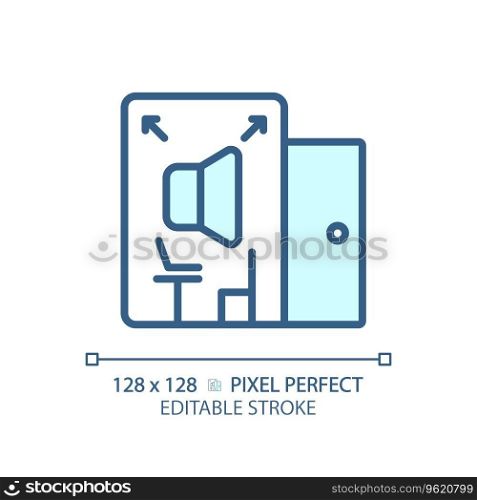 2D pixel perfect editable soundproof room blue icon, isolated vector, soundproofing thin line illustration.. Customizable soundproof room blue thin linear icon