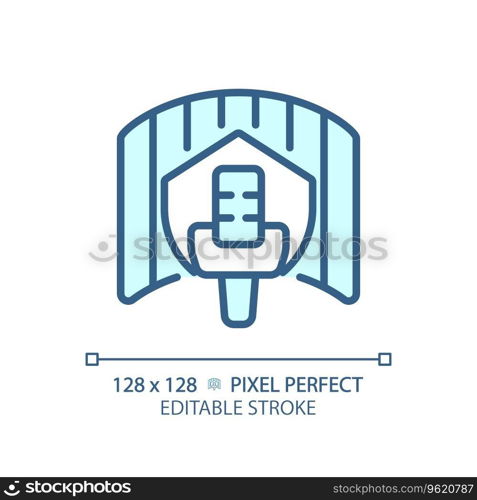 2D pixel perfect editable soundproof studio blue icon, isolated vector, soundproofing thin line illustration.. Customizable soundproof studio blue thin linear icon