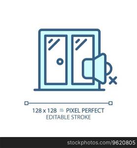 2D pixel perfect editable soundproof windows blue icon, isolated vector, soundproofing thin line illustration.. Customizable soundproof windows blue thin linear icon