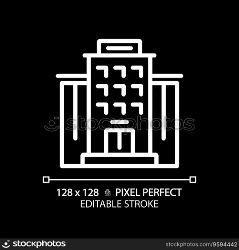 2D pixel perfect editable white apartment icon, isolated vector, building thin line illustration.. 2D editable thin line apartment icon