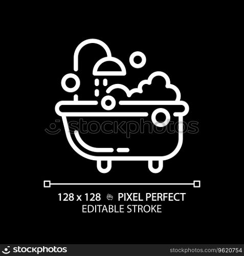 2D pixel perfect editable white bubble bath icon, isolated vector, thin line illustration.. 2D customizable bubble bath white linear icon
