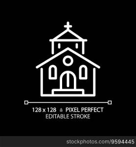 2D pixel perfect editable white church icon, isolated vector, building thin line illustration.. 2D editable thin line church icon