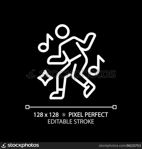 2D pixel perfect editable white dance icon, isolated vector, thin line illustration.. 2D customizable dance white linear icon
