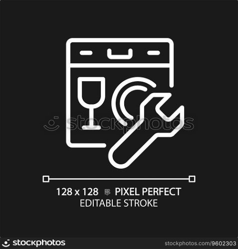 2D pixel perfect editable white dishwasher icon, isolated vector, thin line illustration representing plumbing.. 2D customizable thin linear dishwasher white icon