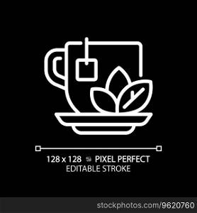 2D pixel perfect editable white herbal tea icon, isolated vector, thin line illustration.. 2D customizable herbal tea white linear icon