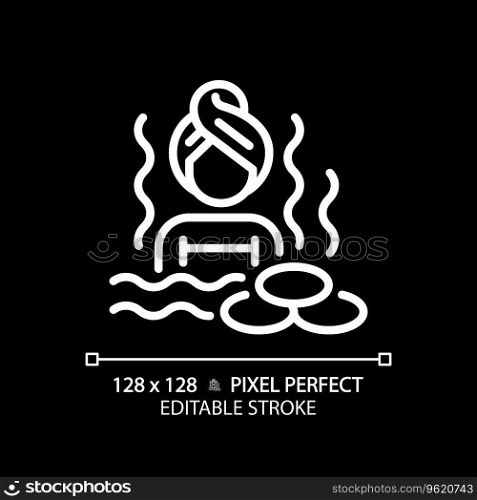 2D pixel perfect editable white hot water bath icon, isolated vector, meditation thin line illustration.. 2D customizable hot water bath white linear icon