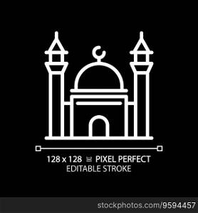 2D pixel perfect editable white mosque icon, isolated vector, building thin line illustration.. 2D editable thin line mosque icon