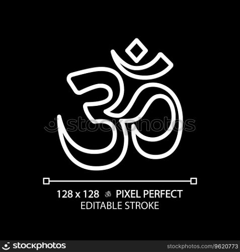 2D pixel perfect editable white om icon, isolated vector, meditation thin line illustration.. 2D customizable om white linear icon