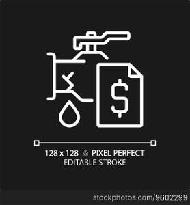 2D pixel perfect editable white pipe leakage with dollar icon, isolated vector, thin line illustration representing plumbing.. 2D thin linear white pipe leakage with dollar icon
