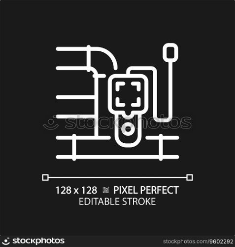 2D pixel perfect editable white pipeline and device icon, isolated vector, thin line illustration representing plumbing.. 2D customizable thin linear white pipeline and device icon
