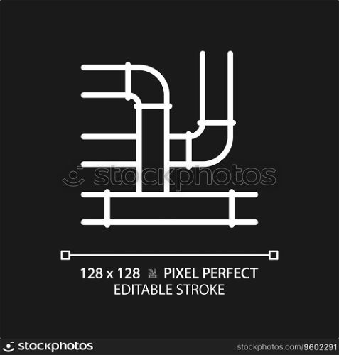 2D pixel perfect editable white pipeline icon, isolated vector, thin line illustration representing plumbing.. 2D customizable thin linear white pipeline icon