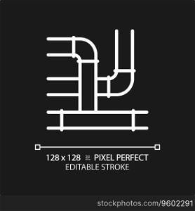 2D pixel perfect editable white pipeline icon, isolated vector, thin line illustration representing plumbing.. 2D customizable thin linear white pipeline icon