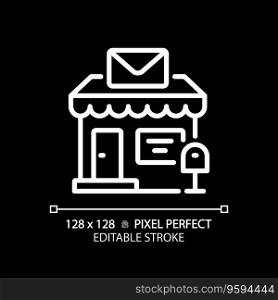 2D pixel perfect editable white post office icon, isolated vector, building thin line illustration.. 2D editable thin line post office icon