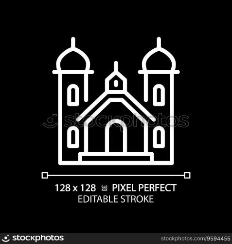 2D pixel perfect editable white religious building icon, isolated vector, thin line illustration.. 2D editable thin line religious building icon