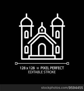 2D pixel perfect editable white religious building icon, isolated vector, thin line illustration.. 2D editable thin line religious building icon