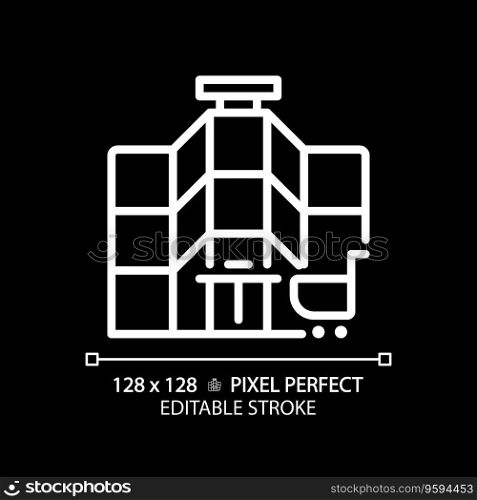 2D pixel perfect editable white shopping mall icon, isolated vector, building thin line illustration.. 2D editable thin line shopping mall icon
