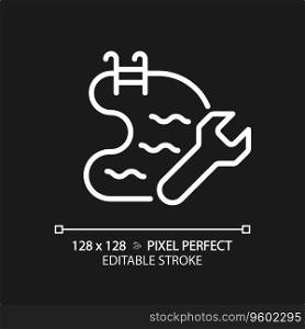 2D pixel perfect editable white swimming pool maintenance icon, isolated vector, thin line illustration representing plumbing.. 2D customizable white swimming pool maintenance icon