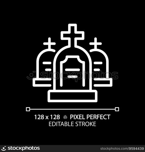 2D pixel perfect editable white tombstone icons, isolated vector, building thin line illustration.. 2D editable thin line tombstone icon