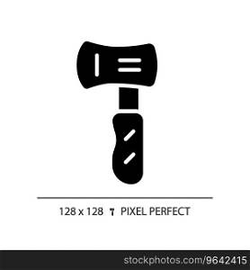 2D pixel perfect glyph style axe icon, isolated vector, hiking gear silhouette illustration.. 2D axe simple glyph style black icon
