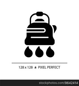 2D pixel perfect glyph style kettle icon, isolated vector, hiking gear silhouette illustration.. 2D kettle simple glyph style black icon