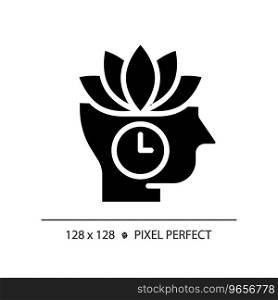 2D pixel perfect glyph style self control icon, isolated vector, silhouette illustration representing soft skills.. 2D black glyph style self control icon