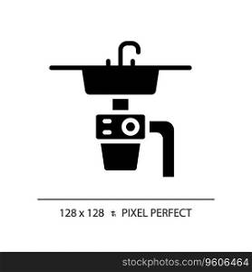 2D pixel perfect glyph style sink icon, isolated vector, simple silhouette illustration representing plumbing.. 2D black glyph style sink icon
