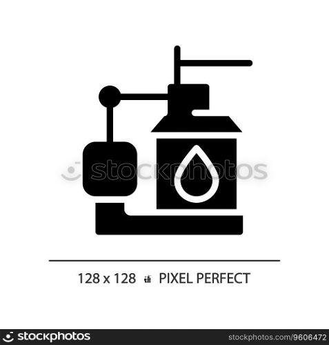 2D pixel perfect glyph style sump pump icon, isolated vector, simple silhouette illustration representing plumbing.. 2D black glyph style sump pump icon