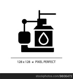 2D pixel perfect glyph style sump pump icon, isolated vector, simple silhouette illustration representing plumbing.. 2D black glyph style sump pump icon