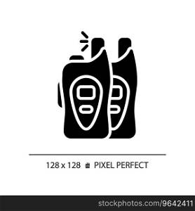 2D pixel perfect glyph style walkie talkie icon, isolated vector, hiking gear silhouette illustration.. 2D walkie talkie simple glyph style black icon