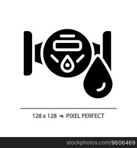 2D pixel perfect glyph style water meter icon, isolated vector, simple silhouette illustration representing plumbing.. 2D black glyph style water meter icon