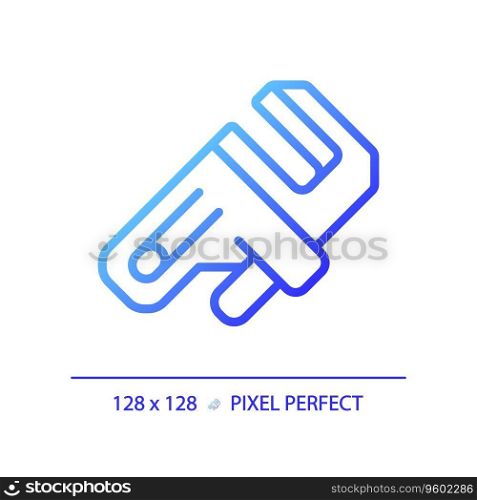 2D pixel perfect gradient adjustable wrench icon, isolated vector, blue thin line illustration representing plumbing.. 2D simple thin linear blue gradient adjustable wrench icon