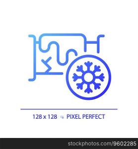 2D pixel perfect gradient cold water pipeline icon, isolated vector, blue thin line illustration representing plumbing.. 2D simple thin linear blue gradient cold water pipeline icon