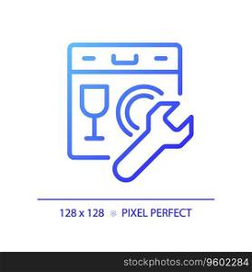 2D pixel perfect gradient dishwasher icon, isolated vector, blue thin line illustration representing plumbing.. 2D simple thin linear dishwasher blue gradient icon